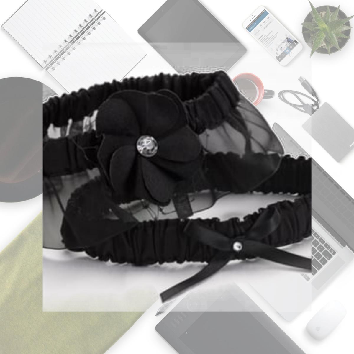 Picture of Hortense B Hewitt 11245 Floral Fantasy Black Garter Set