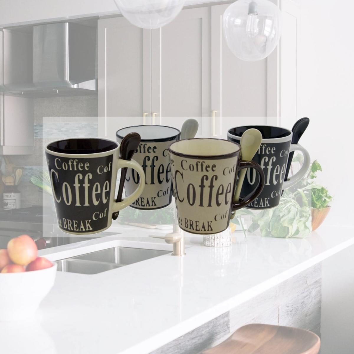 Picture of Gibson 91658.08 Mr. Coffee Bareggio Coffee with Spoon Set, 4 Designs - 8 Piece