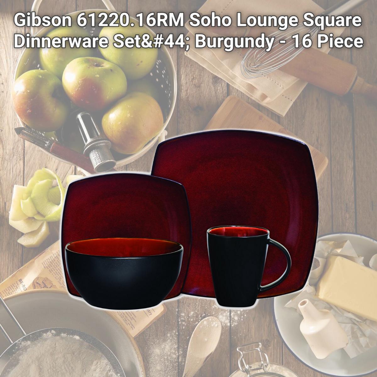 Picture of Gibson 61220.16RM Soho Lounge Square Dinnerware Set, Burgundy - 16 Piece