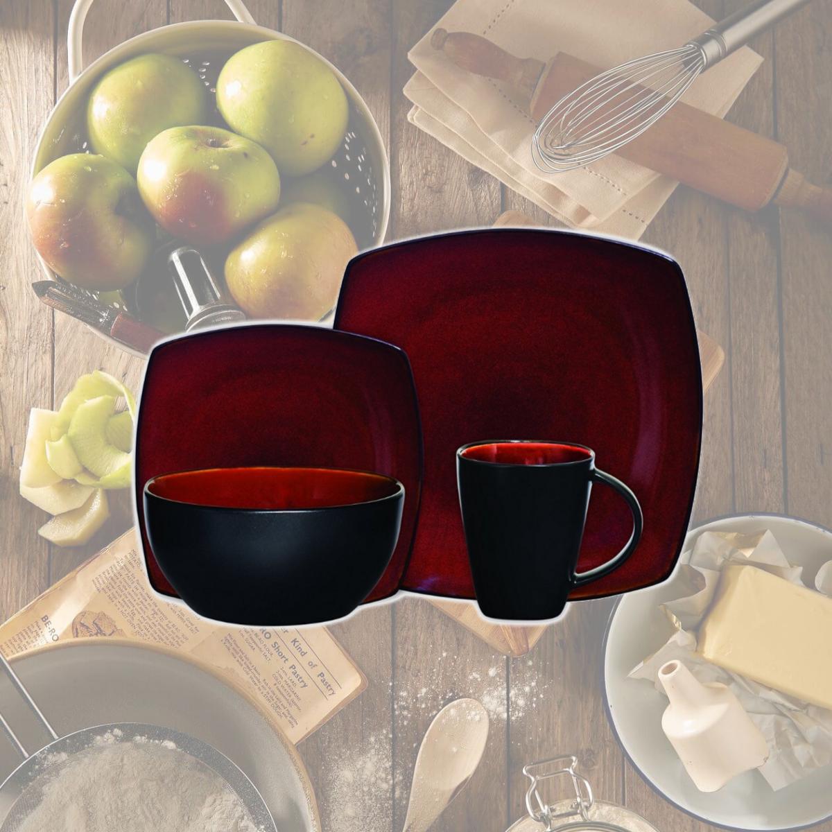 Picture of Gibson 61220.16RM Soho Lounge Square Dinnerware Set, Burgundy - 16 Piece