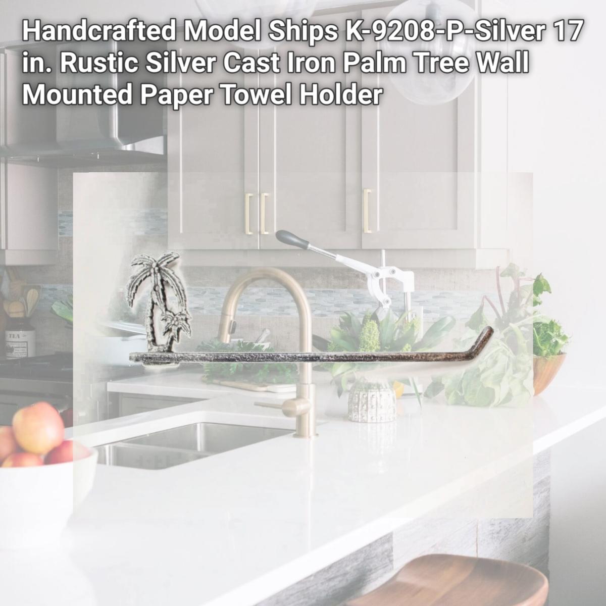 Picture of Handcrafted Model Ships K-9208-P-Silver 17 in. Rustic Silver Cast Iron Palm Tree Wall Mounted Paper Towel Holder