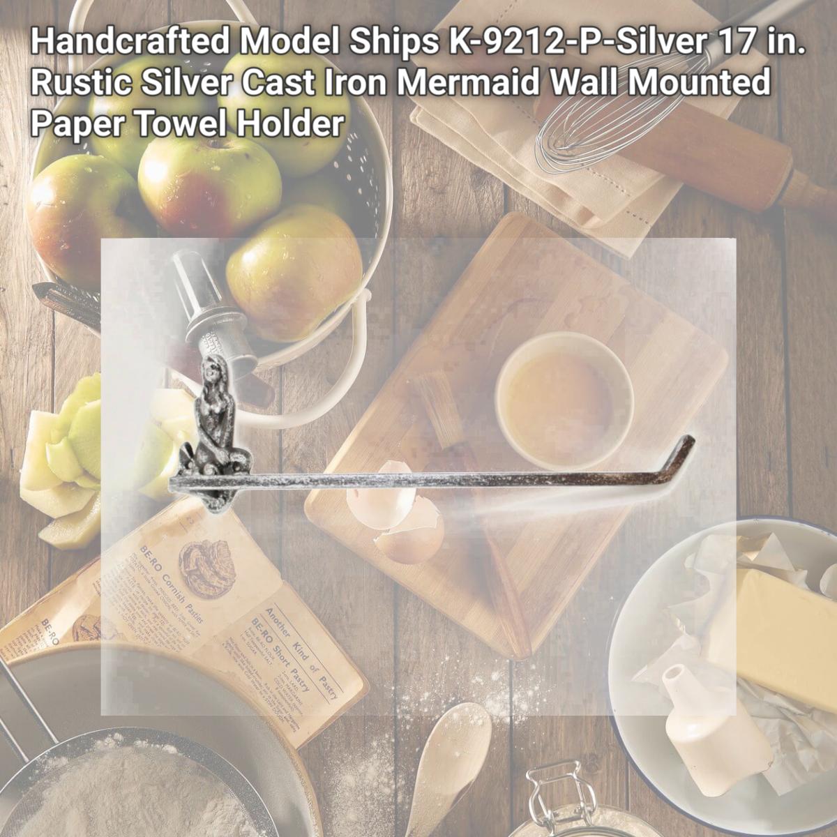 Picture of Handcrafted Model Ships K-9212-P-Silver 17 in. Rustic Silver Cast Iron Mermaid Wall Mounted Paper Towel Holder
