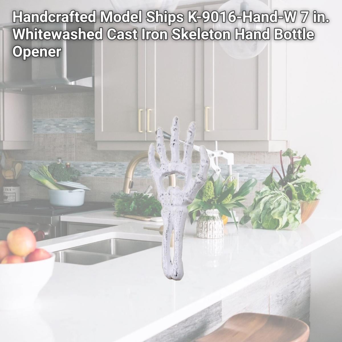 Picture of Handcrafted Model Ships K-9016-Hand-W 7 in. Whitewashed Cast Iron Skeleton Hand Bottle Opener