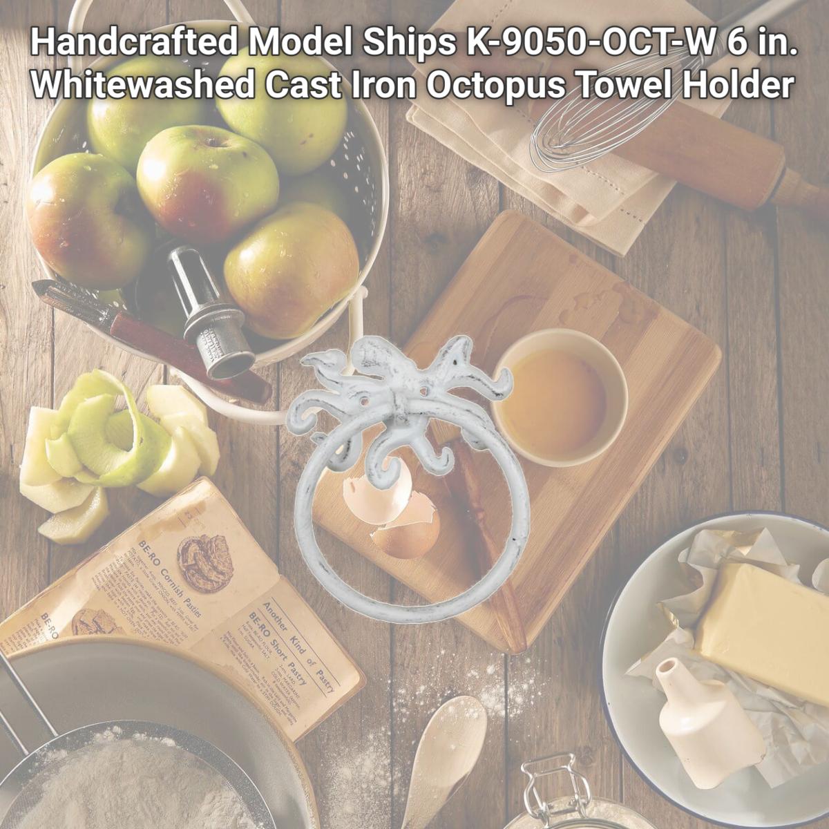 Picture of Handcrafted Model Ships K-9050-OCT-W 6 in. Whitewashed Cast Iron Octopus Towel Holder