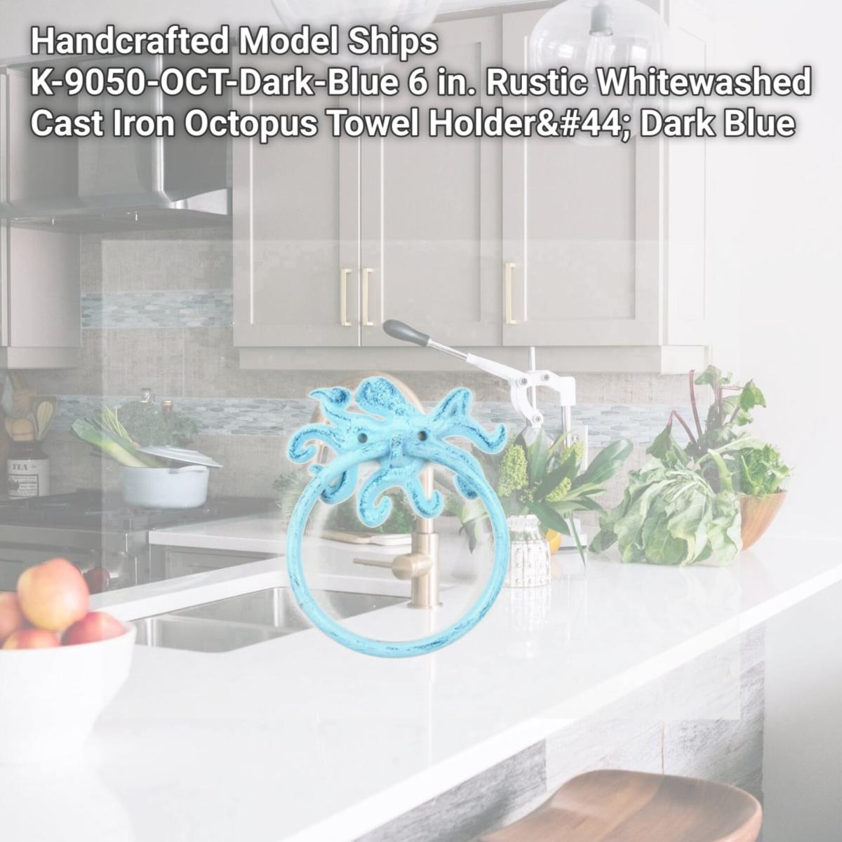 Picture of Handcrafted Model Ships K-9050-OCT-Dark-Blue 6 in. Rustic Whitewashed Cast Iron Octopus Towel Holder, Dark Blue