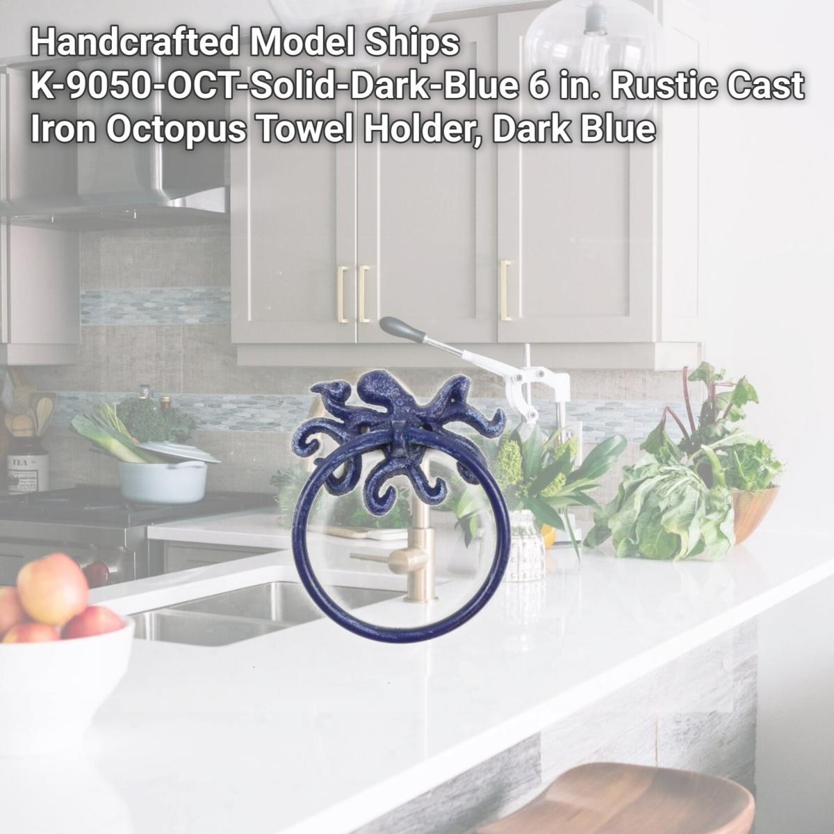 Picture of Handcrafted Model Ships K-9050-OCT-Solid-Dark-Blue 6 in. Rustic Cast Iron Octopus Towel Holder, Dark Blue