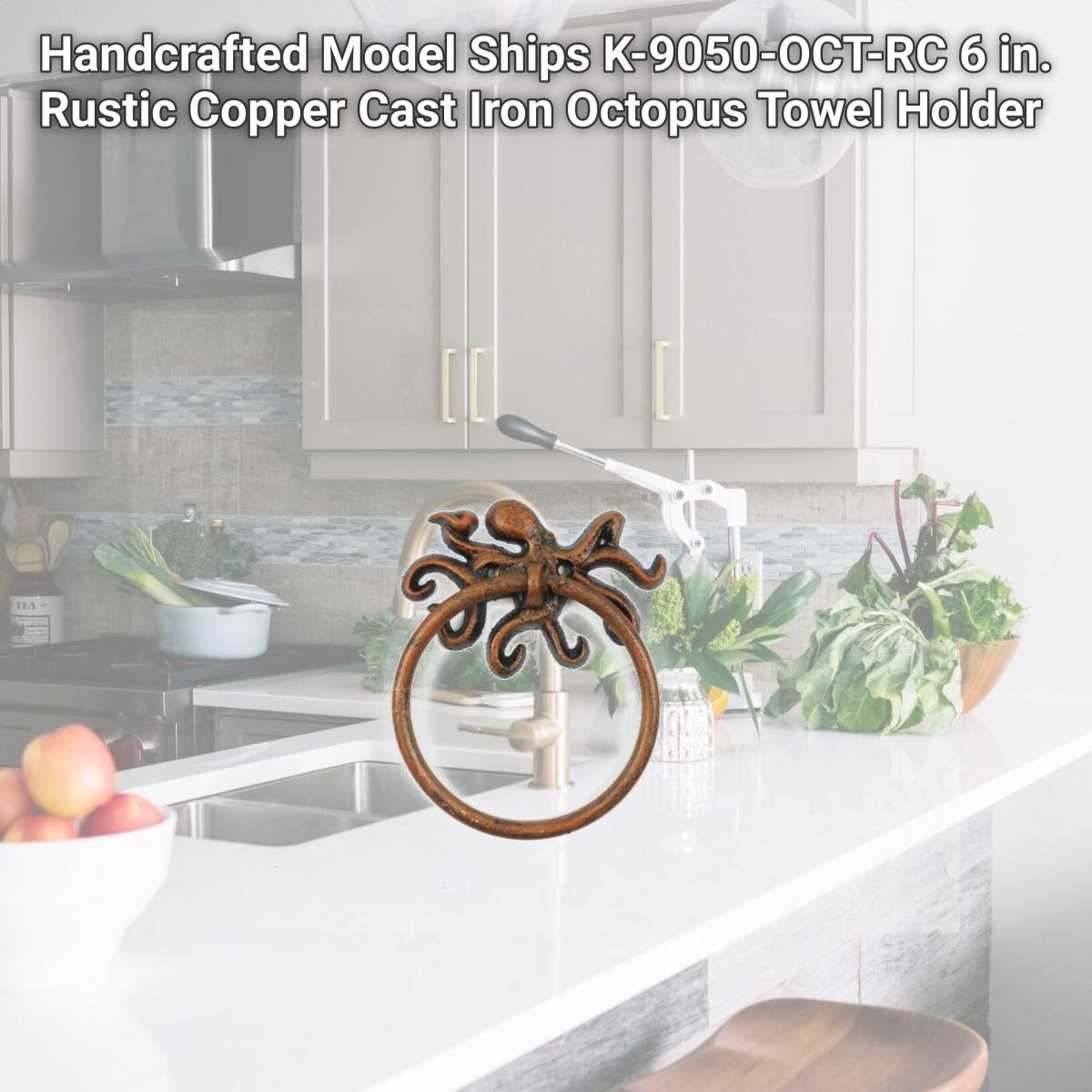 Picture of Handcrafted Model Ships K-9050-OCT-RC 6 in. Rustic Copper Cast Iron Octopus Towel Holder