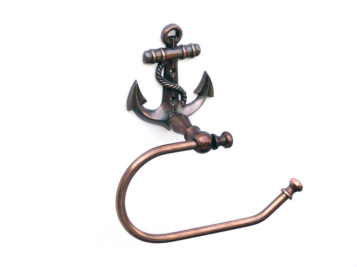 Picture of Handcrafted Model Ships ANTLPH-5001-AC-k 5 x 3 x 10 in. Antique Copper Anchor Hand Towel Holder