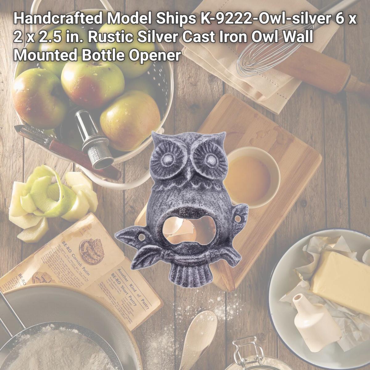 Picture of Handcrafted Model Ships K-9222-Owl-silver 6 x 2 x 2.5 in. Rustic Silver Cast Iron Owl Wall Mounted Bottle Opener