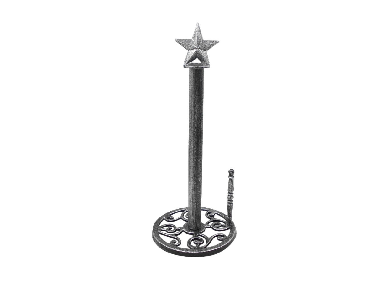 Picture of Handcrafted Model Ships K-9232-Silver 16 x 7 x 7 in. Rustic Silver Cast Iron Texas Star Kitchen Paper Towel Holder