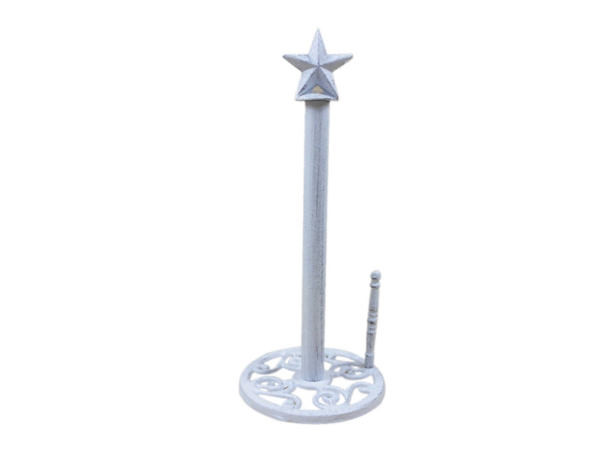 Picture of Handcrafted Model Ships K-9232-w 16 x 7 x 7 in. Whitewashed Cast Iron Texas Star Kitchen Paper Towel Holder