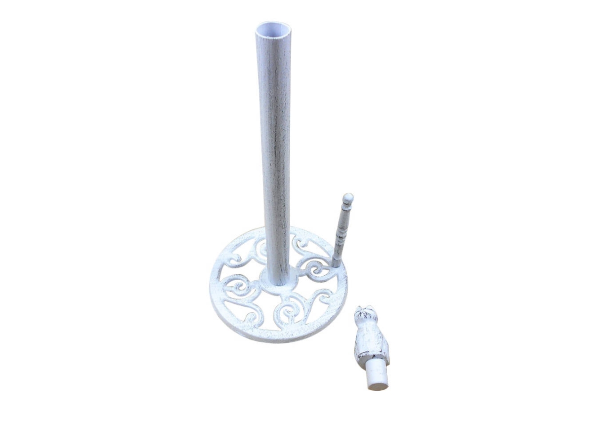 Picture of Handcrafted Model Ships K-9234-w 16 x 7 x 7 in. Whitewashed Cast Iron Sitting Cat Kitchen Paper Towel Holder
