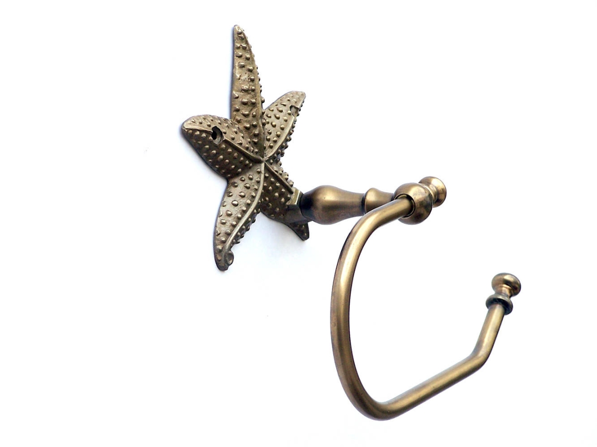 Picture of Handcrafted Model Ships STLPH-3001-AN-k 5 x 3 x 10 in. Antique Brass Starfish Hand Towel Holder