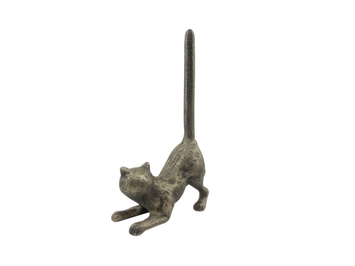 Picture of Handcrafted Model Ships K-1331-gold 10 x 3 x 5 in. Rustic Gold Cast Iron Cat Paper Towel Holder