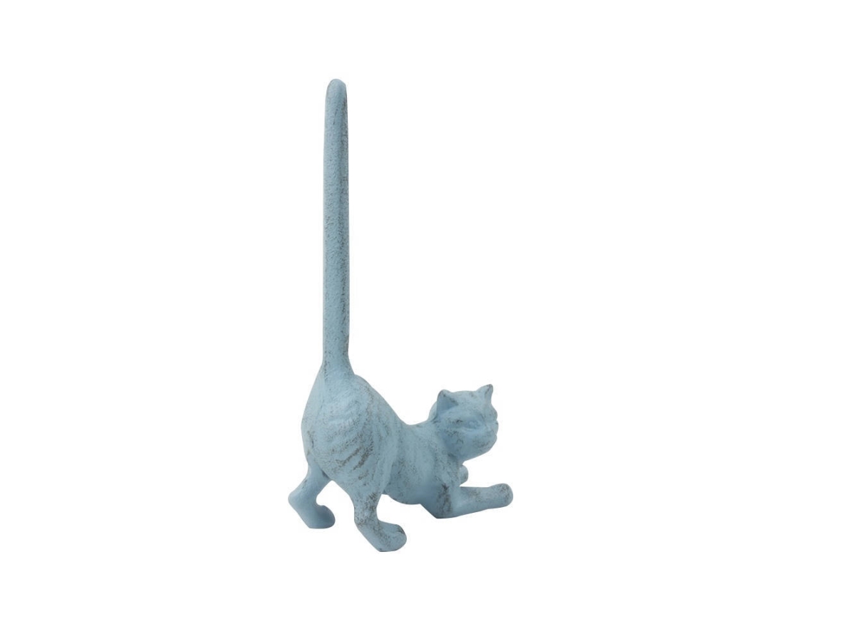 Picture of Handcrafted Model Ships K-1331-solid-light-blue 10 x 3 x 5 in. Rustic Light Blue Cast Iron Cat Paper Towel Holder