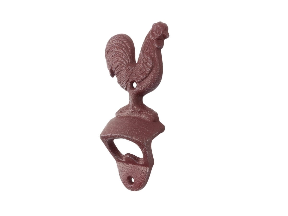 Picture of Handcrafted Model Ships K-1458-ww-red 6 x 1 x 3 in. Rustic Red Whitewashed Cast Iron Rooster Bottle Opener