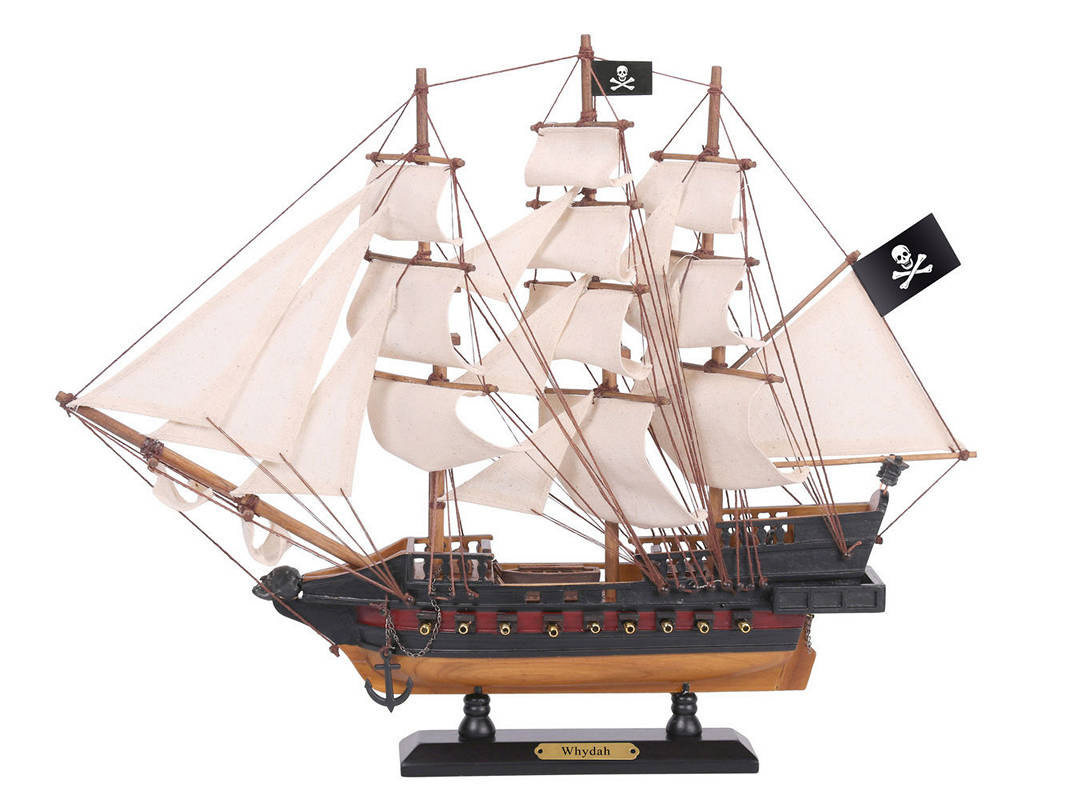 Whydah-15-Lim-White-Sails 12 x 3 x 15 in. Wooden Whydah Gally White Sails Limited Model Pirate Ship