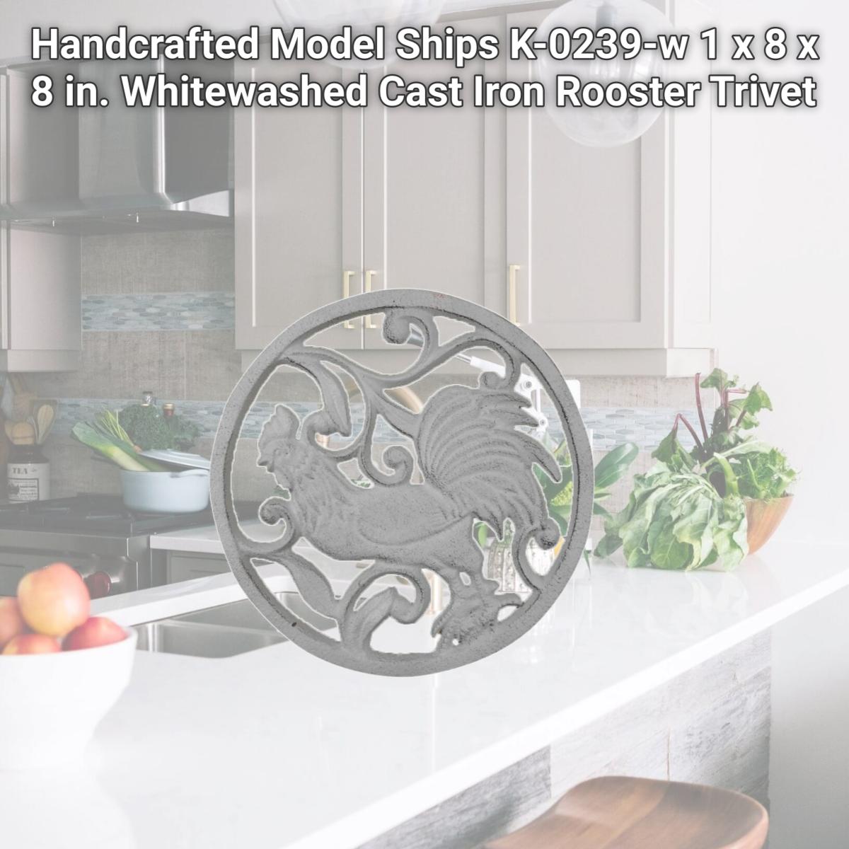 Picture of Handcrafted Model Ships K-0239-w 1 x 8 x 8 in. Whitewashed Cast Iron Rooster Trivet