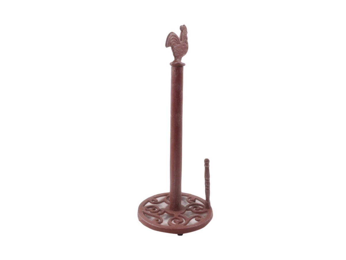 Picture of Handcrafted Model Ships K-0585A-ww-red 15 x 7 x 7 in. Rustic Red Whitewashed Cast Iron Rooster Paper Towel Holder