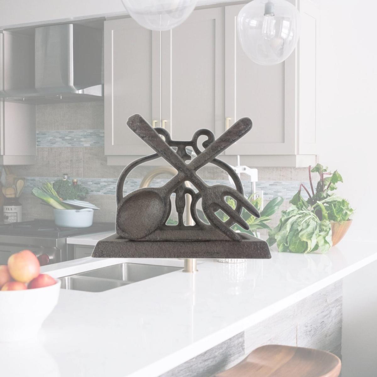 Picture of Handcrafted Model Ships k-9312-FS-cast-iron 4.5 x 2.5 x 5 in. Cast Iron Fork & Spoon Kitchen Napkin Holder