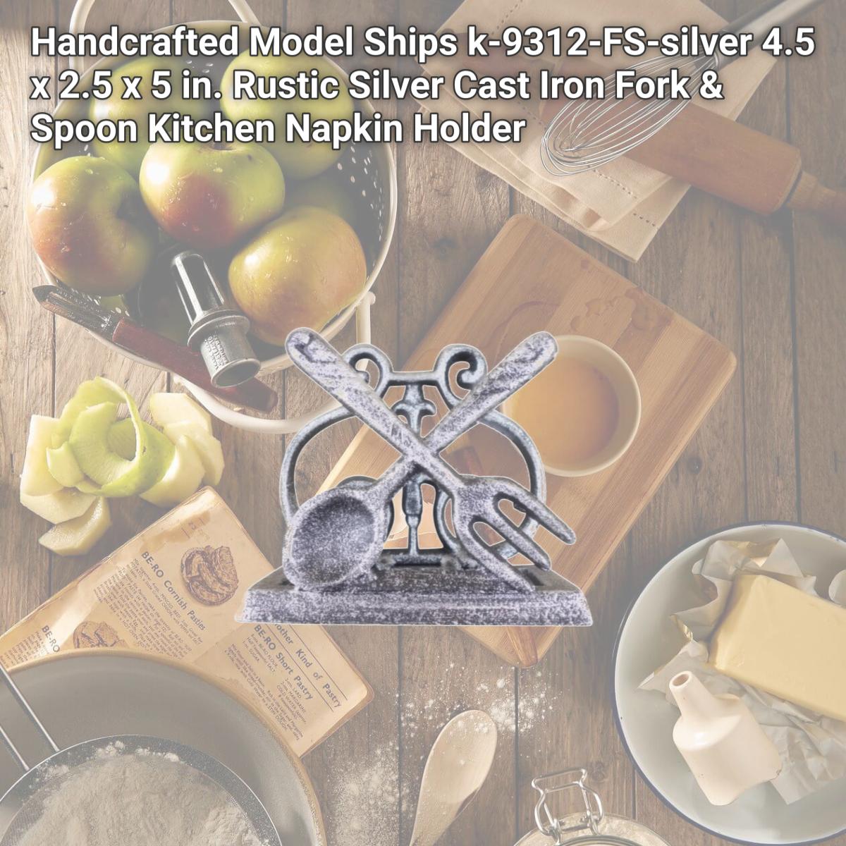 Picture of Handcrafted Model Ships k-9312-FS-silver 4.5 x 2.5 x 5 in. Rustic Silver Cast Iron Fork & Spoon Kitchen Napkin Holder