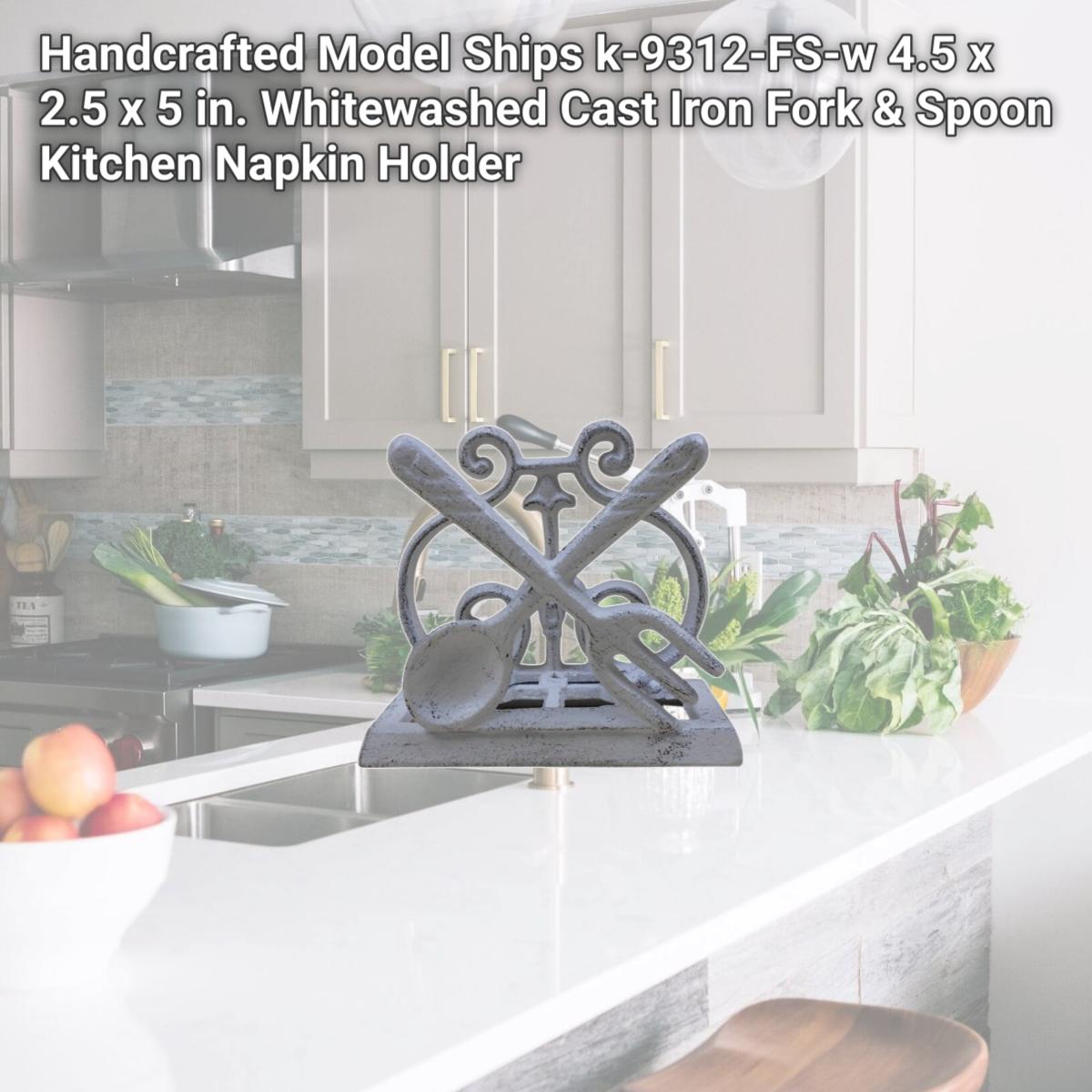 Picture of Handcrafted Model Ships k-9312-FS-w 4.5 x 2.5 x 5 in. Whitewashed Cast Iron Fork & Spoon Kitchen Napkin Holder