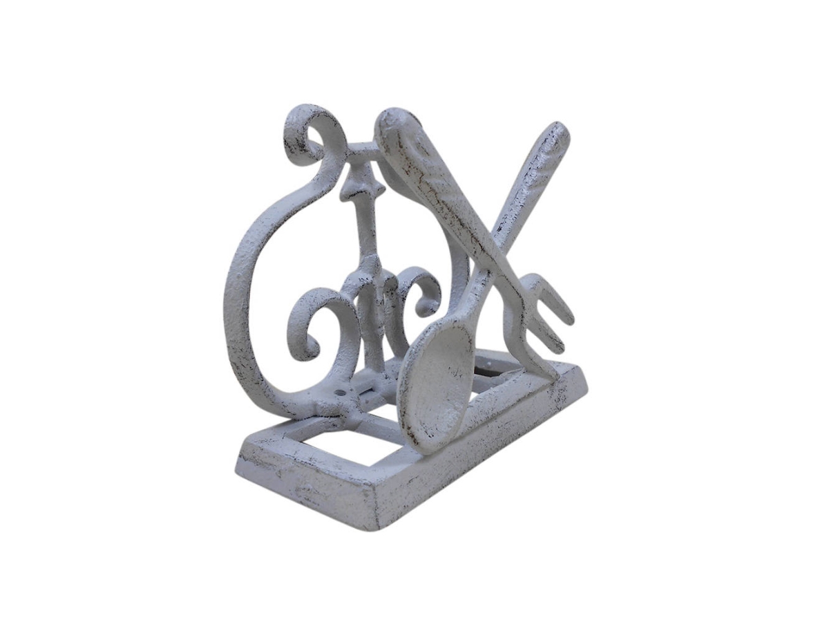 Picture of Handcrafted Model Ships k-9312-FS-w 4.5 x 2.5 x 5 in. Whitewashed Cast Iron Fork & Spoon Kitchen Napkin Holder