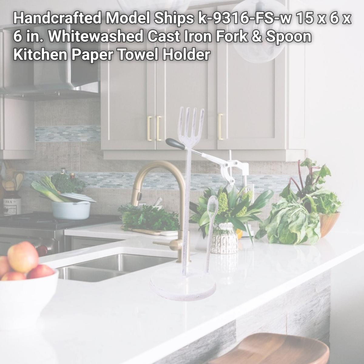 Picture of Handcrafted Model Ships k-9316-FS-w 15 x 6 x 6 in. Whitewashed Cast Iron Fork & Spoon Kitchen Paper Towel Holder