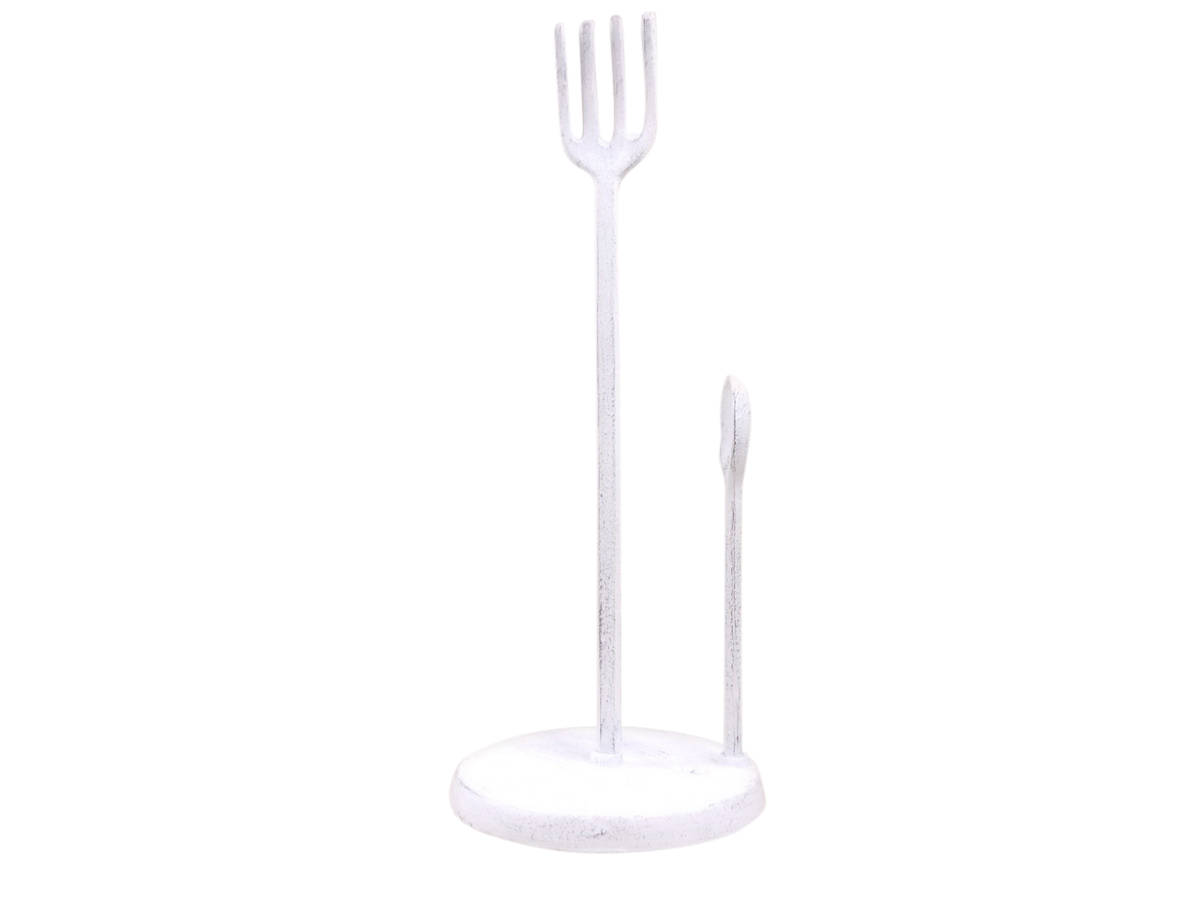 Picture of Handcrafted Model Ships k-9316-FS-w 15 x 6 x 6 in. Whitewashed Cast Iron Fork & Spoon Kitchen Paper Towel Holder
