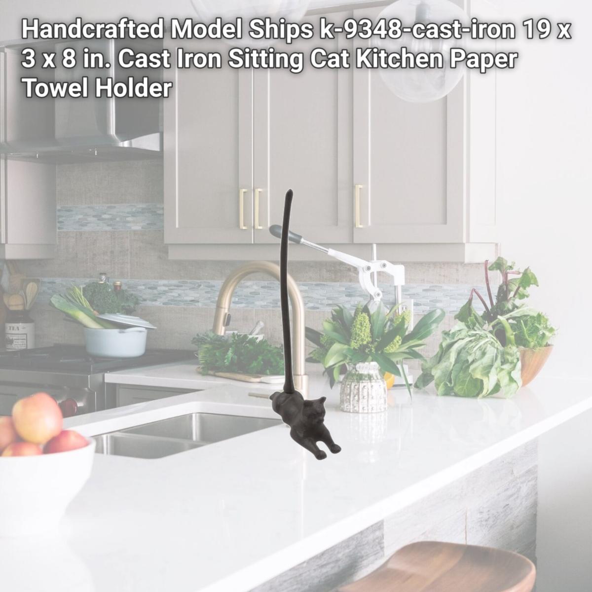 Picture of Handcrafted Model Ships k-9348-cast-iron 19 x 3 x 8 in. Cast Iron Sitting Cat Kitchen Paper Towel Holder