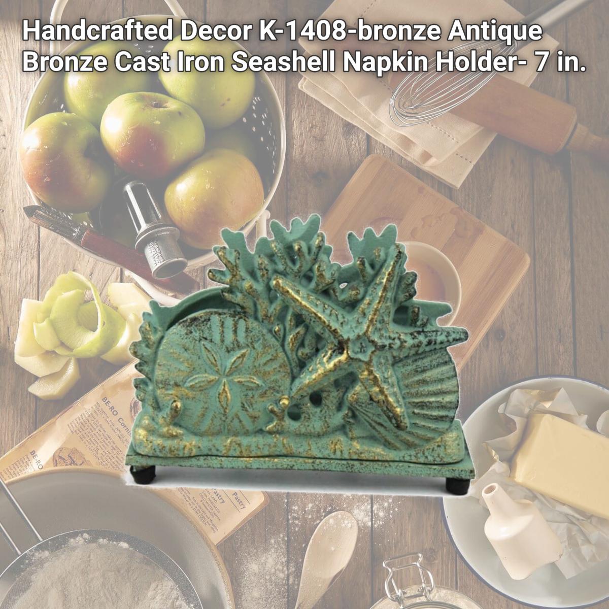 Picture of Handcrafted Decor K-1408-bronze Antique Bronze Cast Iron Seashell Napkin Holder- 7 in.