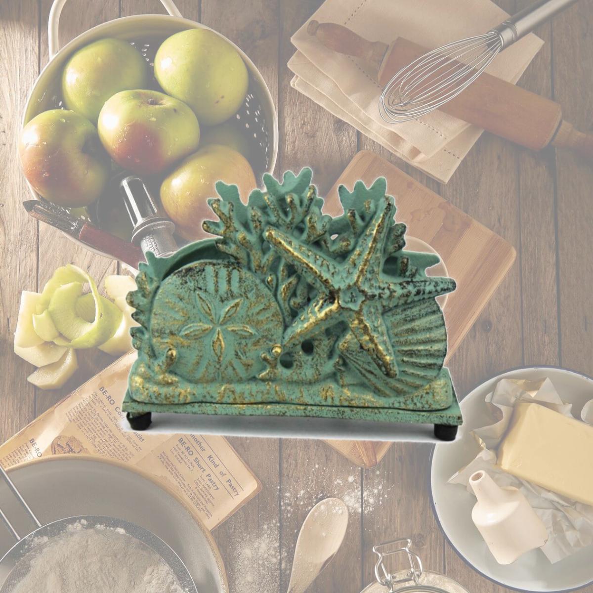 Picture of Handcrafted Decor K-1408-bronze Antique Bronze Cast Iron Seashell Napkin Holder- 7 in.