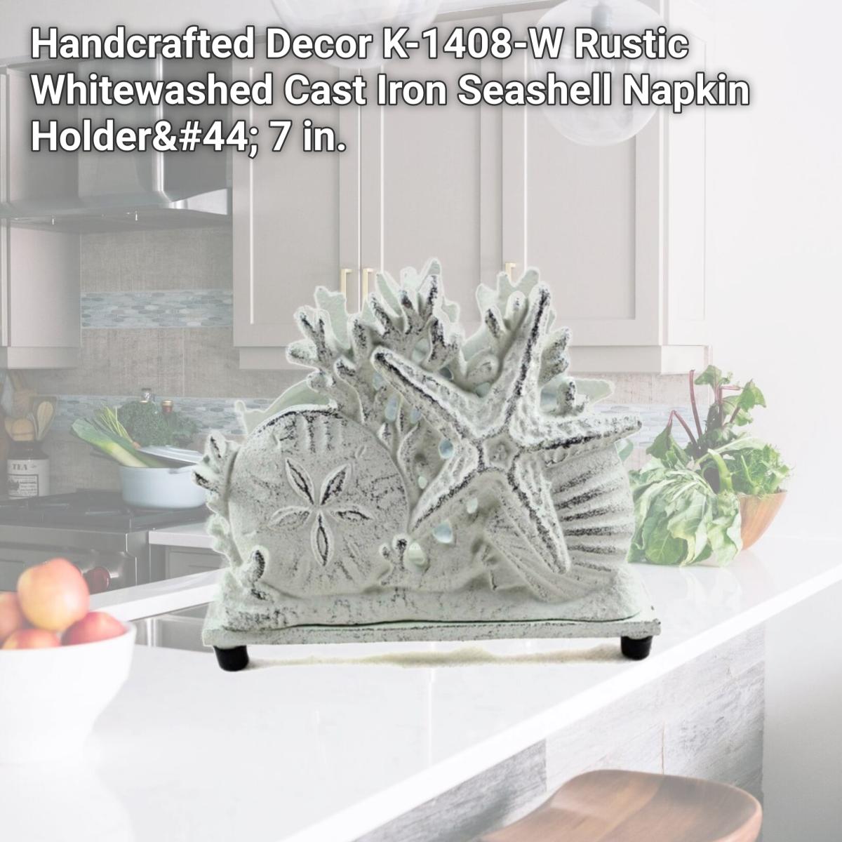 Picture of Handcrafted Decor K-1408-W Rustic Whitewashed Cast Iron Seashell Napkin Holder, 7 in.