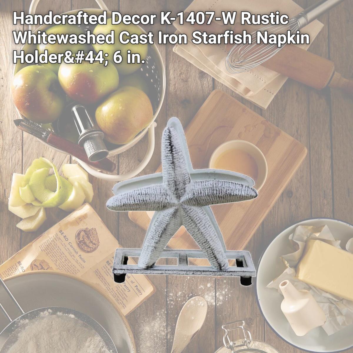 Picture of Handcrafted Decor K-1407-W Rustic Whitewashed Cast Iron Starfish Napkin Holder, 6 in.