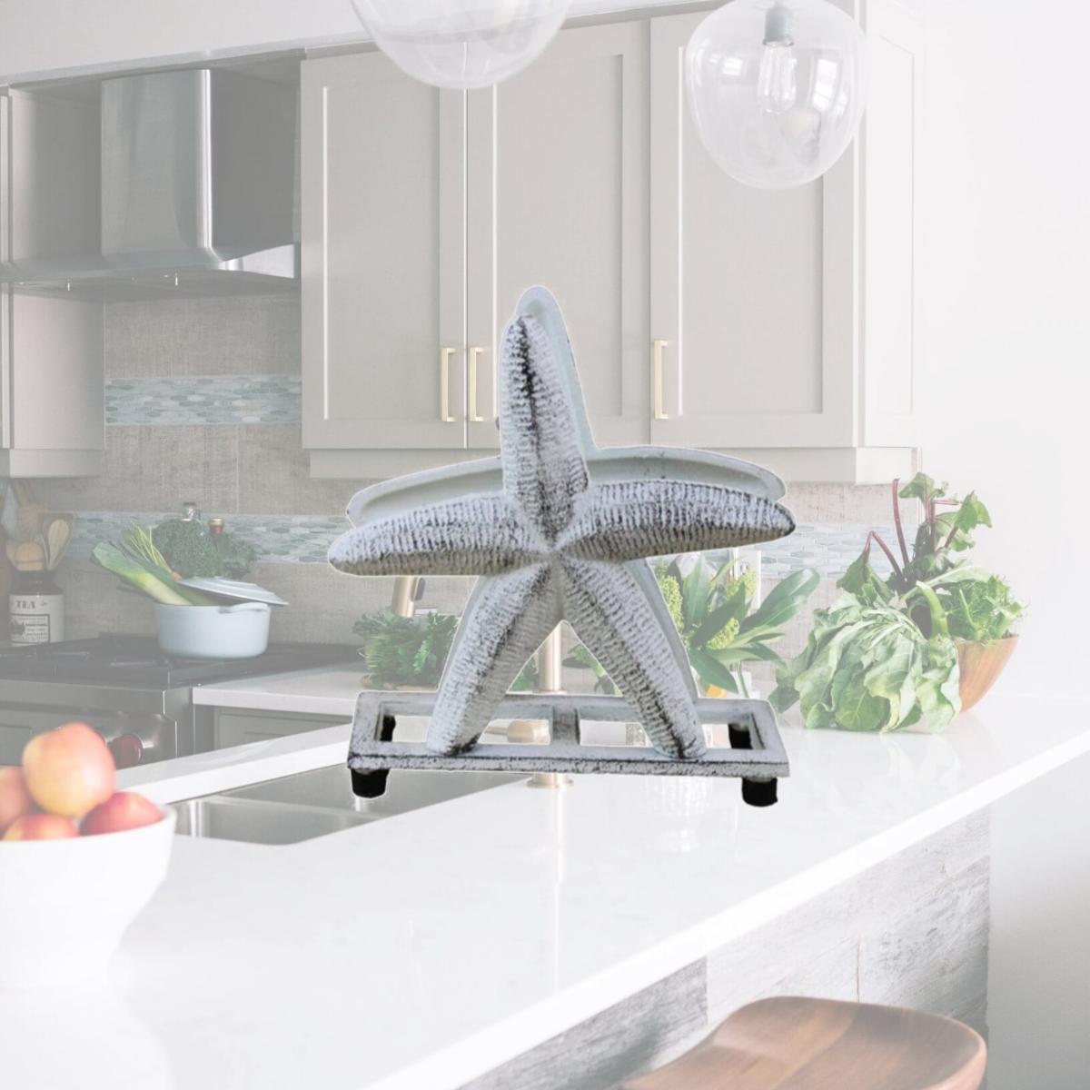 Picture of Handcrafted Decor K-1407-W Rustic Whitewashed Cast Iron Starfish Napkin Holder, 6 in.