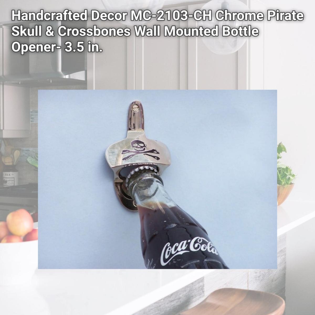 Picture of Handcrafted Decor MC-2103-CH Chrome Pirate Skull & Crossbones Wall Mounted Bottle Opener- 3.5 in.