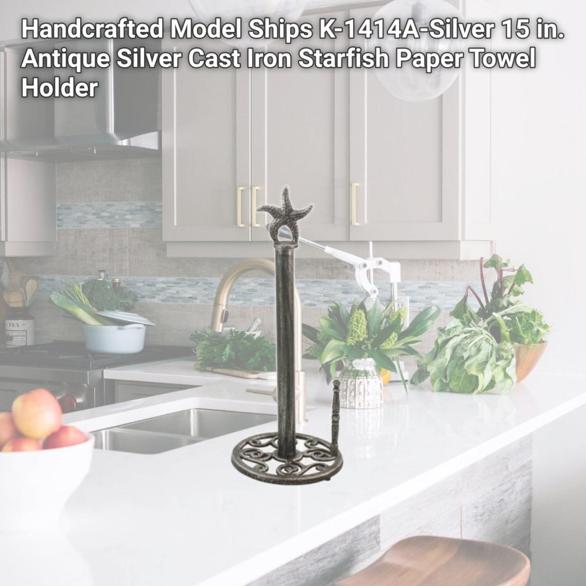 Picture of Handcrafted Model Ships K-1414A-Silver 15 in. Antique Silver Cast Iron Starfish Paper Towel Holder