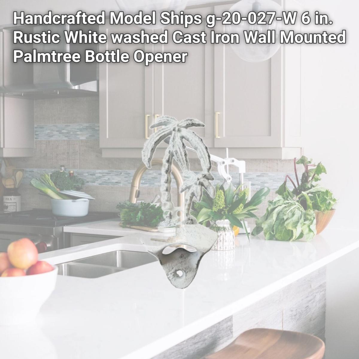 Picture of Handcrafted Model Ships g-20-027-W 6 in. Rustic White washed Cast Iron Wall Mounted Palmtree Bottle Opener
