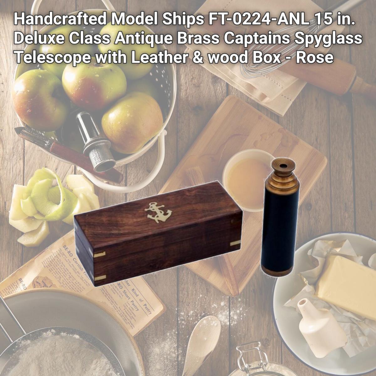 Picture of Handcrafted Model Ships FT-0224-ANL 15 in. Deluxe Class Antique Brass Captains Spyglass Telescope with Leather & wood Box - Rose