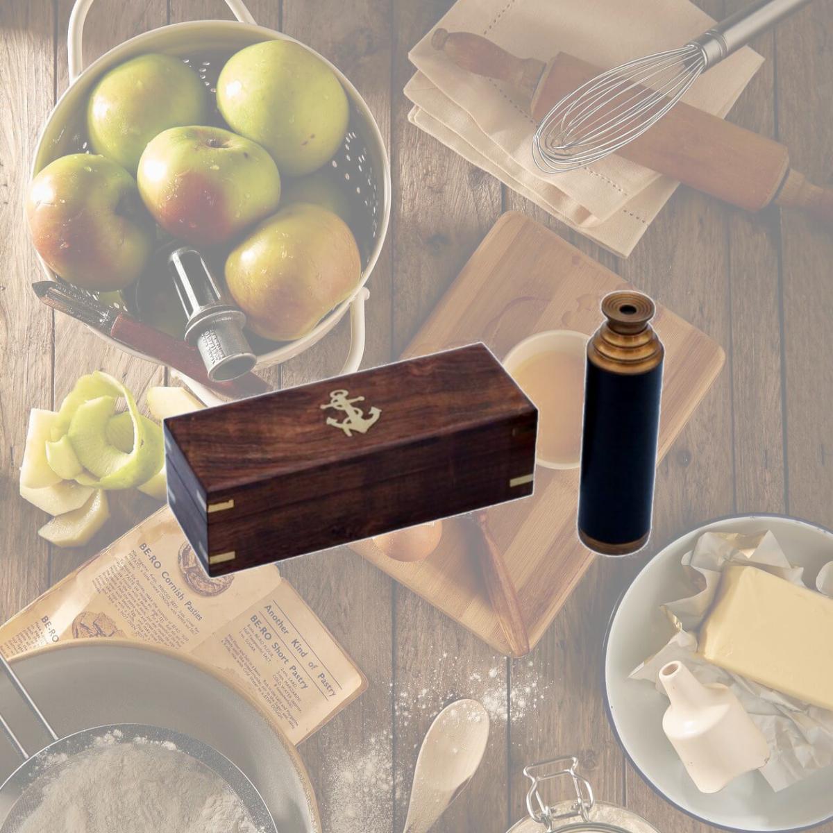 Picture of Handcrafted Model Ships FT-0224-ANL 15 in. Deluxe Class Antique Brass Captains Spyglass Telescope with Leather & wood Box - Rose