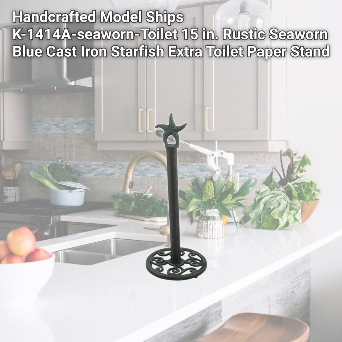 Picture of Handcrafted Model Ships K-1414A-seaworn-Toilet 15 in. Rustic Seaworn Blue Cast Iron Starfish Extra Toilet Paper Stand