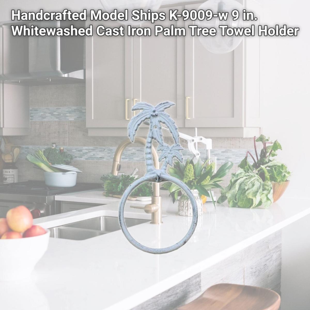 Picture of Handcrafted Model Ships K-9009-w 9 in. Whitewashed Cast Iron Palm Tree Towel Holder
