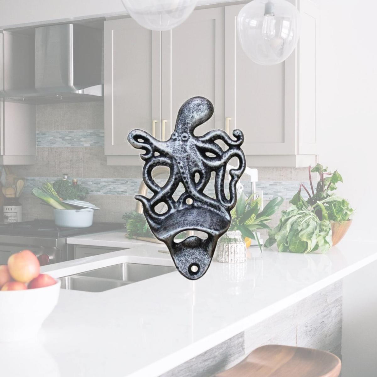 Picture of Handcrafted Model Ships K-9116-silver 6 in. Antique Cast Iron Wall Mounted Octopus Bottle Opener - Silver