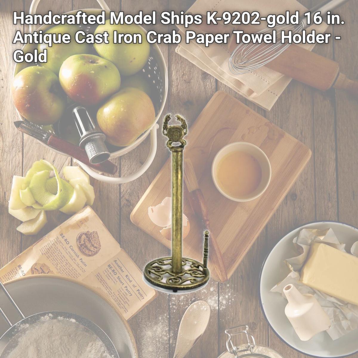 Picture of Handcrafted Model Ships K-9202-gold 16 in. Antique Cast Iron Crab Paper Towel Holder - Gold