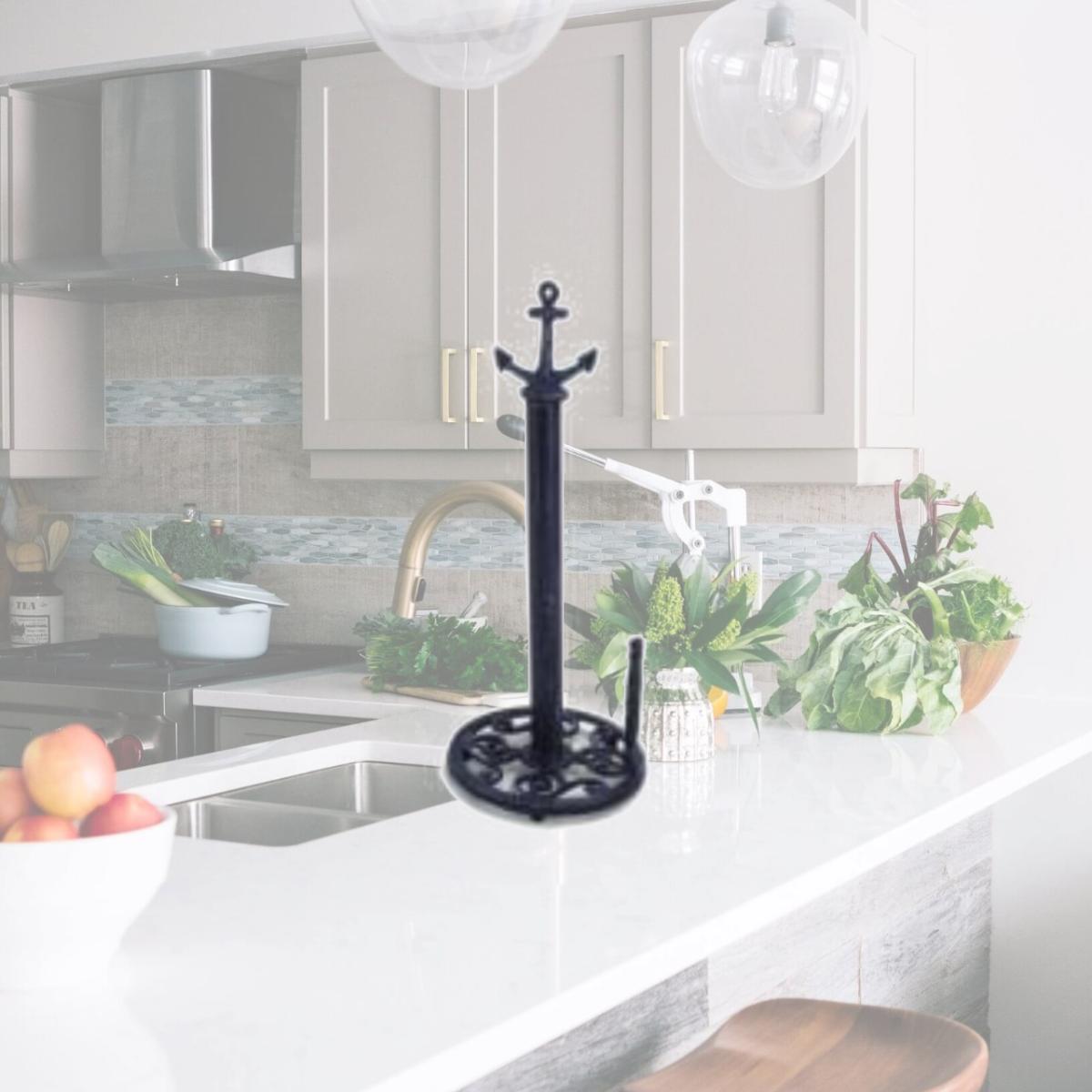 Picture of Handcrafted Model Ships k-1414b-solid-dark-blue 16 in. Rustic Cast Iron Anchor Paper Towel Holder - Dark Blue