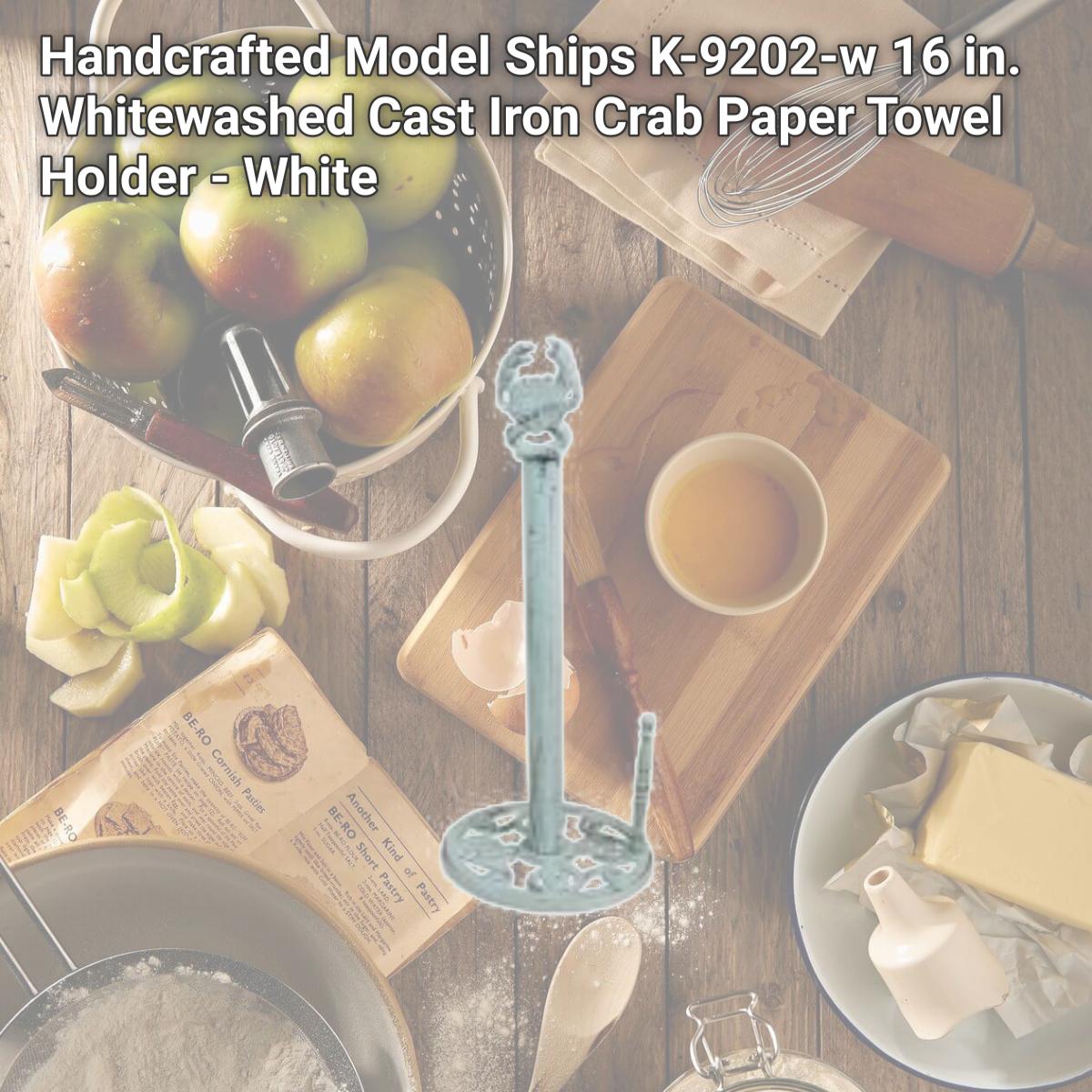 Picture of Handcrafted Model Ships K-9202-w 16 in. Whitewashed Cast Iron Crab Paper Towel Holder - White