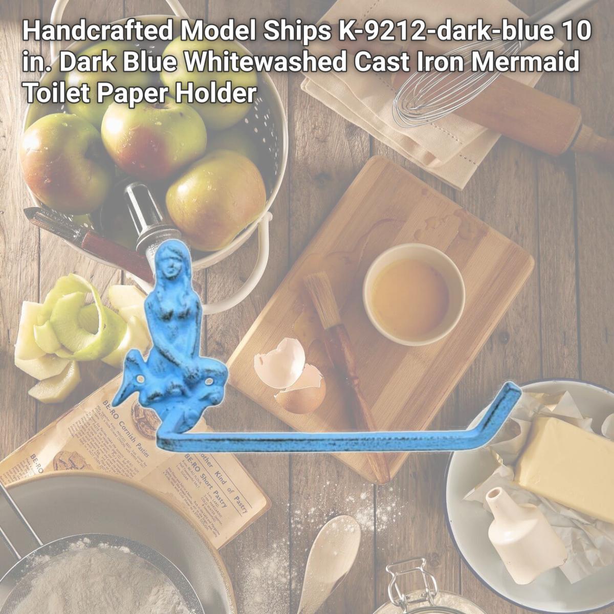 Picture of Handcrafted Model Ships K-9212-dark-blue 10 in. Dark Blue Whitewashed Cast Iron Mermaid Toilet Paper Holder