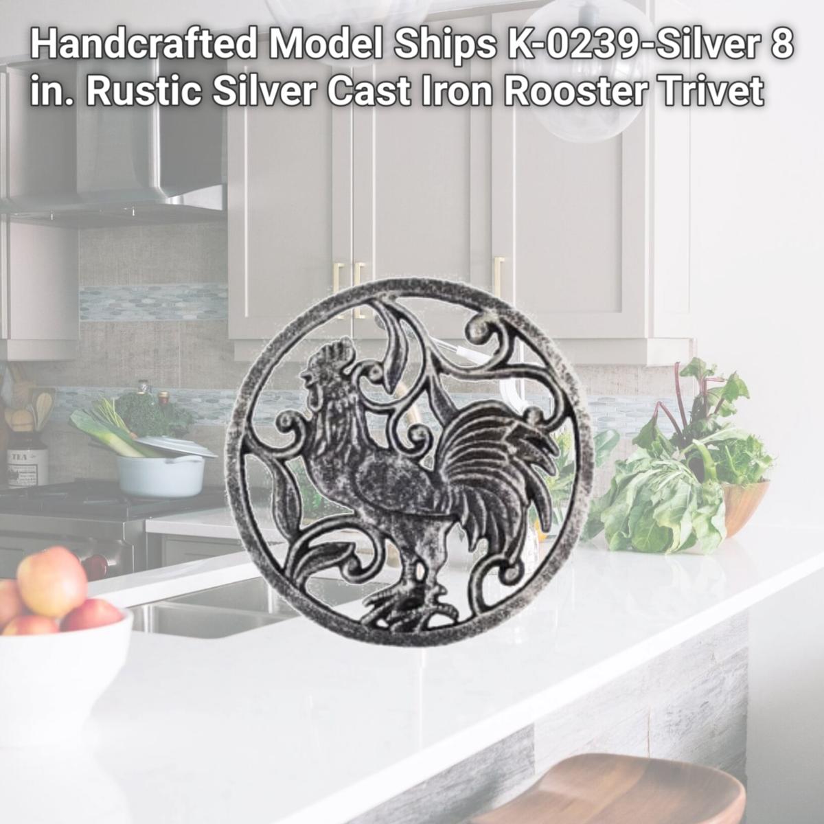 Picture of Handcrafted Model Ships K-0239-Silver 8 in. Rustic Silver Cast Iron Rooster Trivet