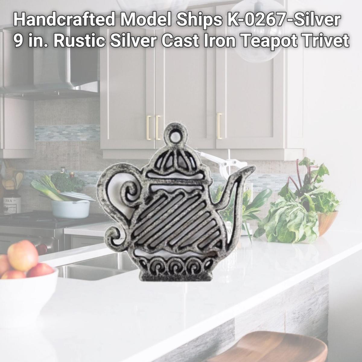 Picture of Handcrafted Model Ships K-0267-Silver 9 in. Rustic Silver Cast Iron Teapot Trivet