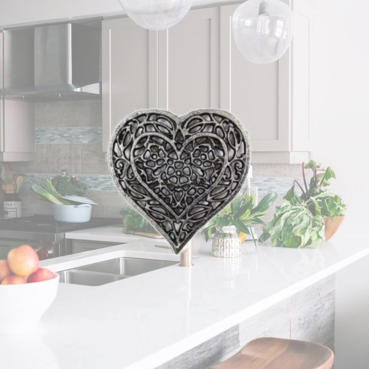 Picture of Handcrafted Model Ships K-0306-Silver 7 in. Rustic Silver Cast Iron Heart Shaped Trivet